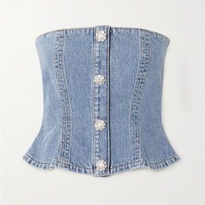 Ganni Rhinestone-Embellished Washed Denim Bustier Top size 34